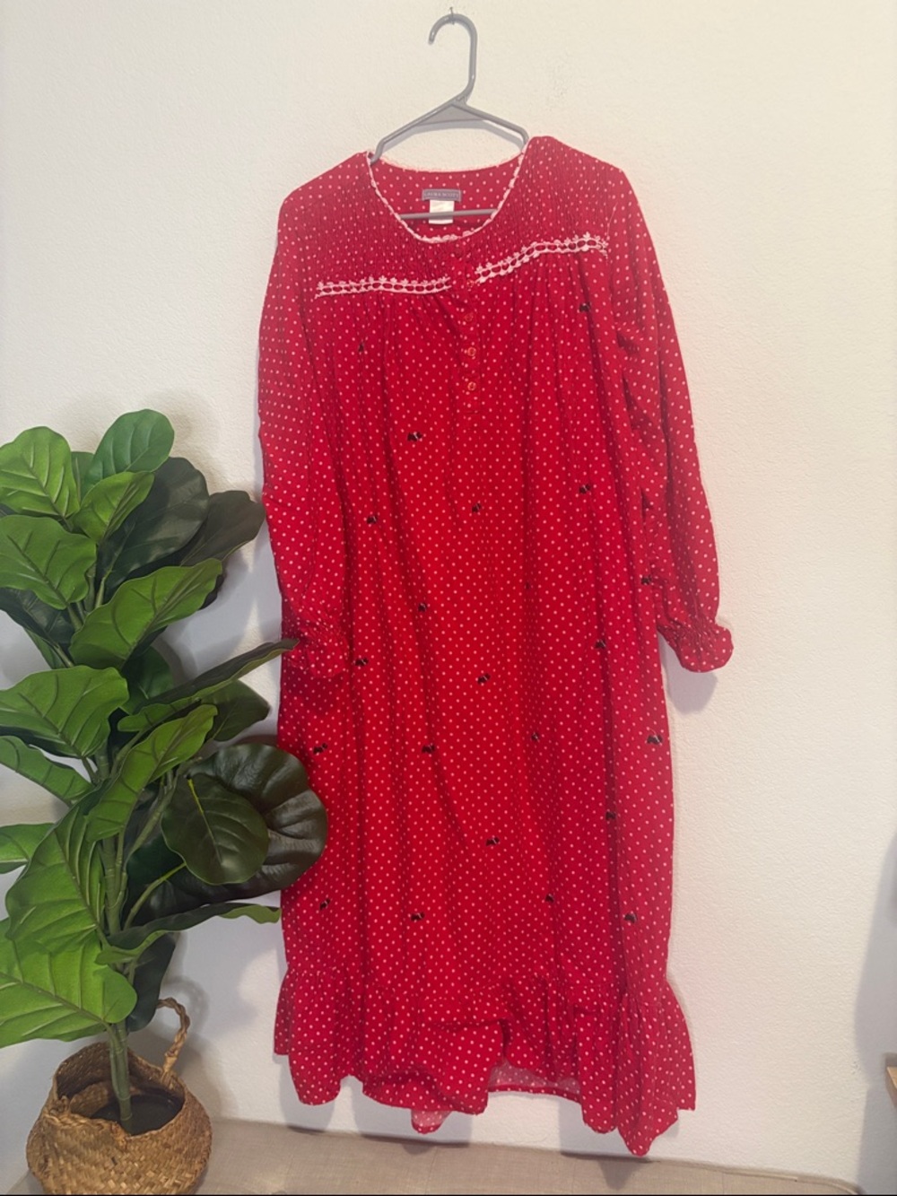 Laura Scott Red Long Sleeve Polka Dot and Scottie dog pj dress XL